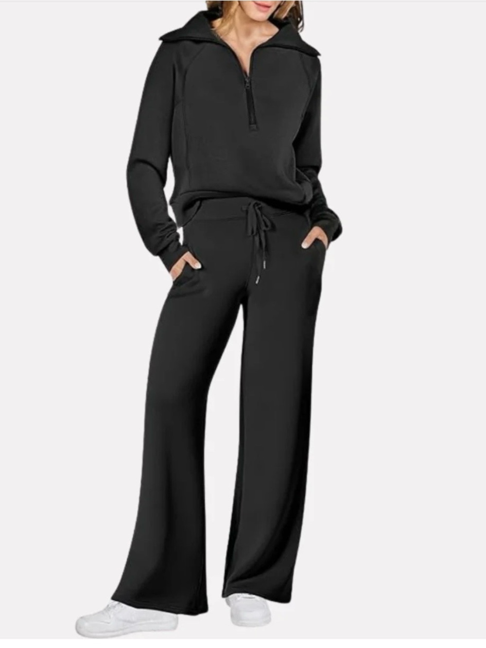 Wilfred Smith Women's Black Zip-Neck Wide-Leg Lounge Jumpsuit.  Size Large. NWT